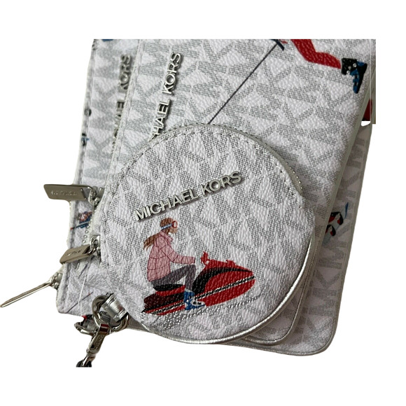 Michael Kors JET SET GIRLS Wristlet Trio Makeup Bags Wallet Case White/Multi - Picture 7 of 11